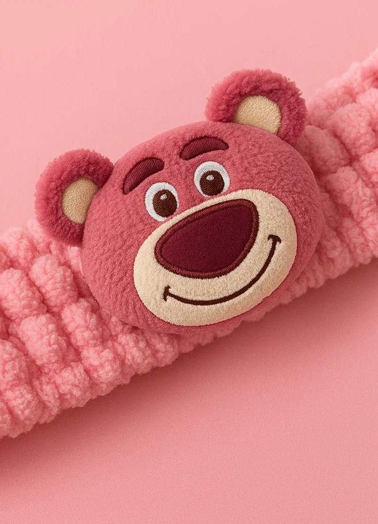 Lotso Bear Baby Headband – Soft Pink Plush Cartoon Hairband for Girls